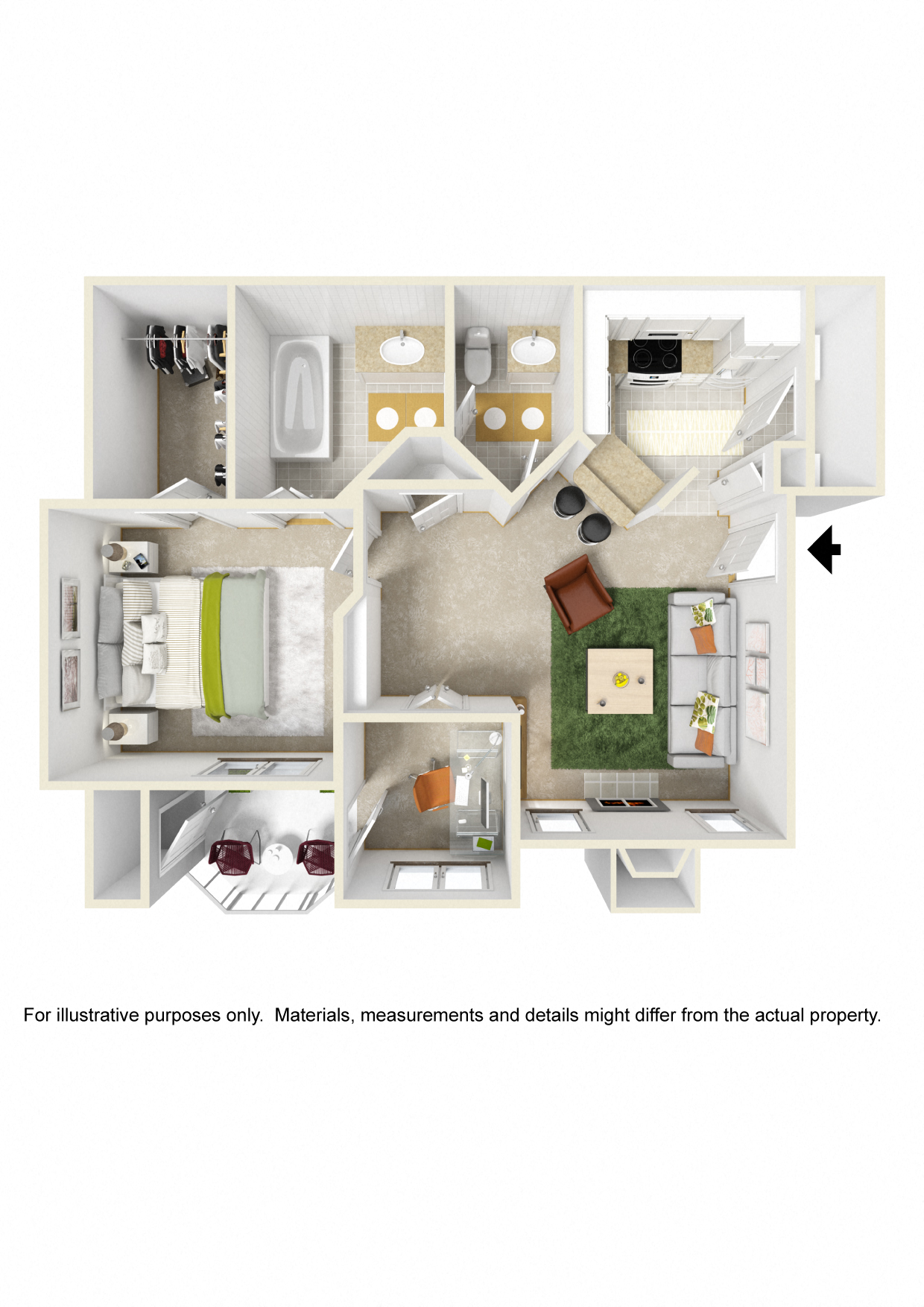 Floor plan for 1 bed, 1 bath, 900 sqft